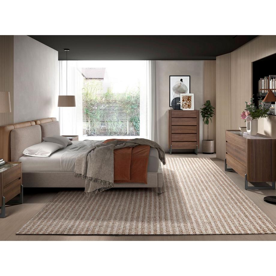 ANGEL CERDA Cassettiera in noce e acciaio scuro metallizzato con piano in marmo porcellanato  