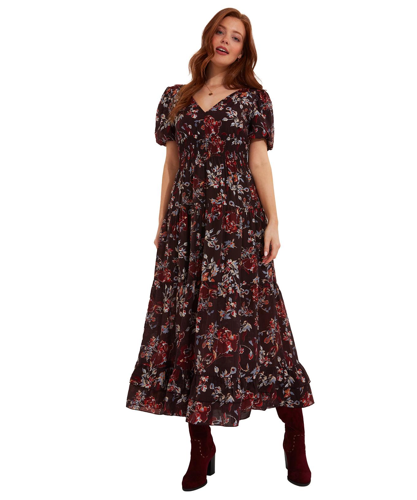 Joe Browns  Robe Maxi Élastiquée Florale et Sombre 