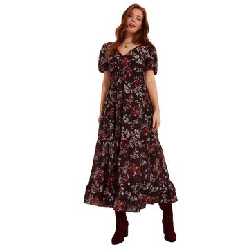 Robe Maxi Élastiquée Florale et Sombre