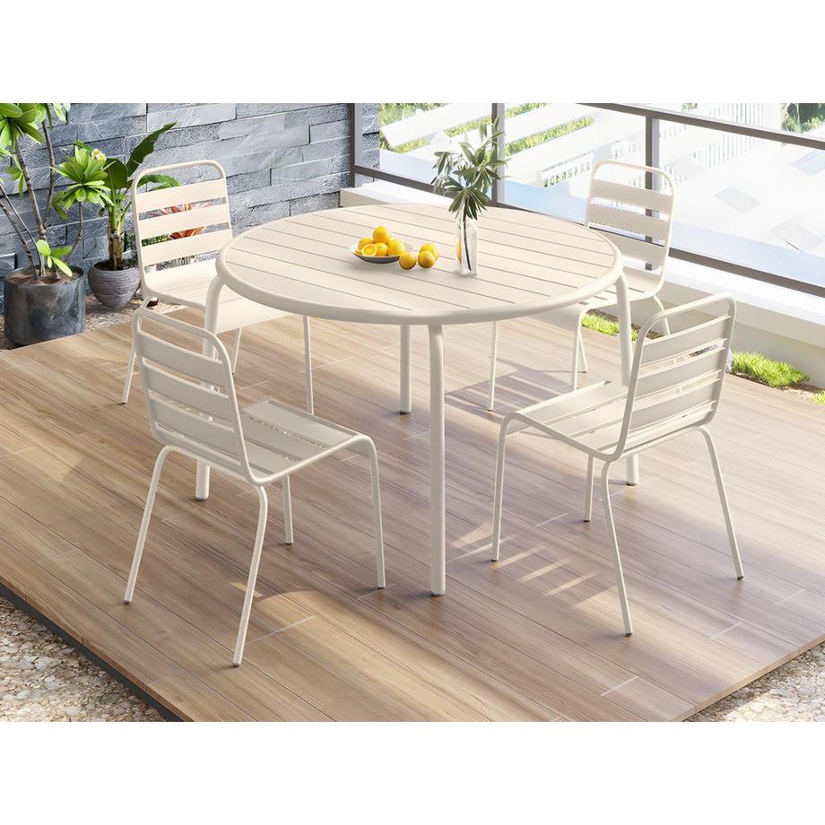 Vente-unique Table ronde de jardin D.110cm en métal - Beige - MIRMANDE de MYLIA  
