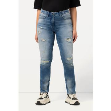 Jeans modello Sarah con effetto sdrucito, cintura comoda e tessuto elasticizzato