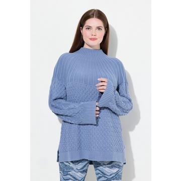 Maglione a costine con cotone biologico, collo alto e maniche lunghe