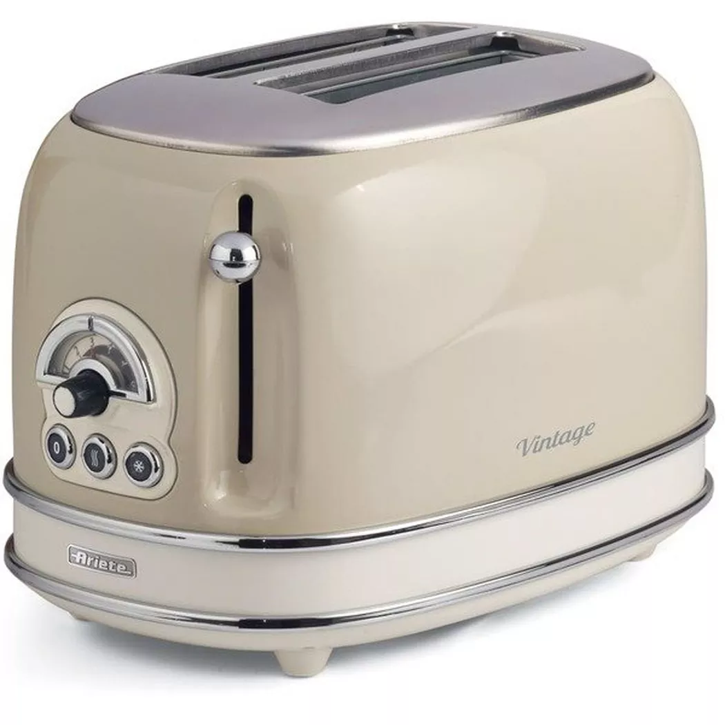 Ariete 155 Tostapane Vintage 2 fette di pane - con pinze - 6 livelli di tostatura - 810 Watt- Acciaio Inox - Linea Vintage - Beige