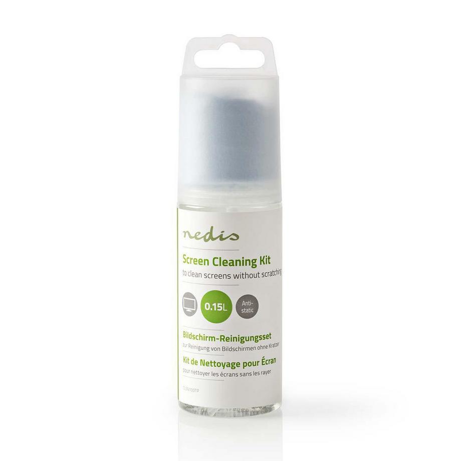 Nedis Detergente per schermi | Spray | 150 ml | Schermo di computer / tablet / smartphone / televisore | Panni inclusi  