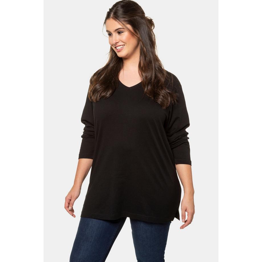 Ulla Popken Maglia Relaxed Maniche Lunghe Scollo a V  