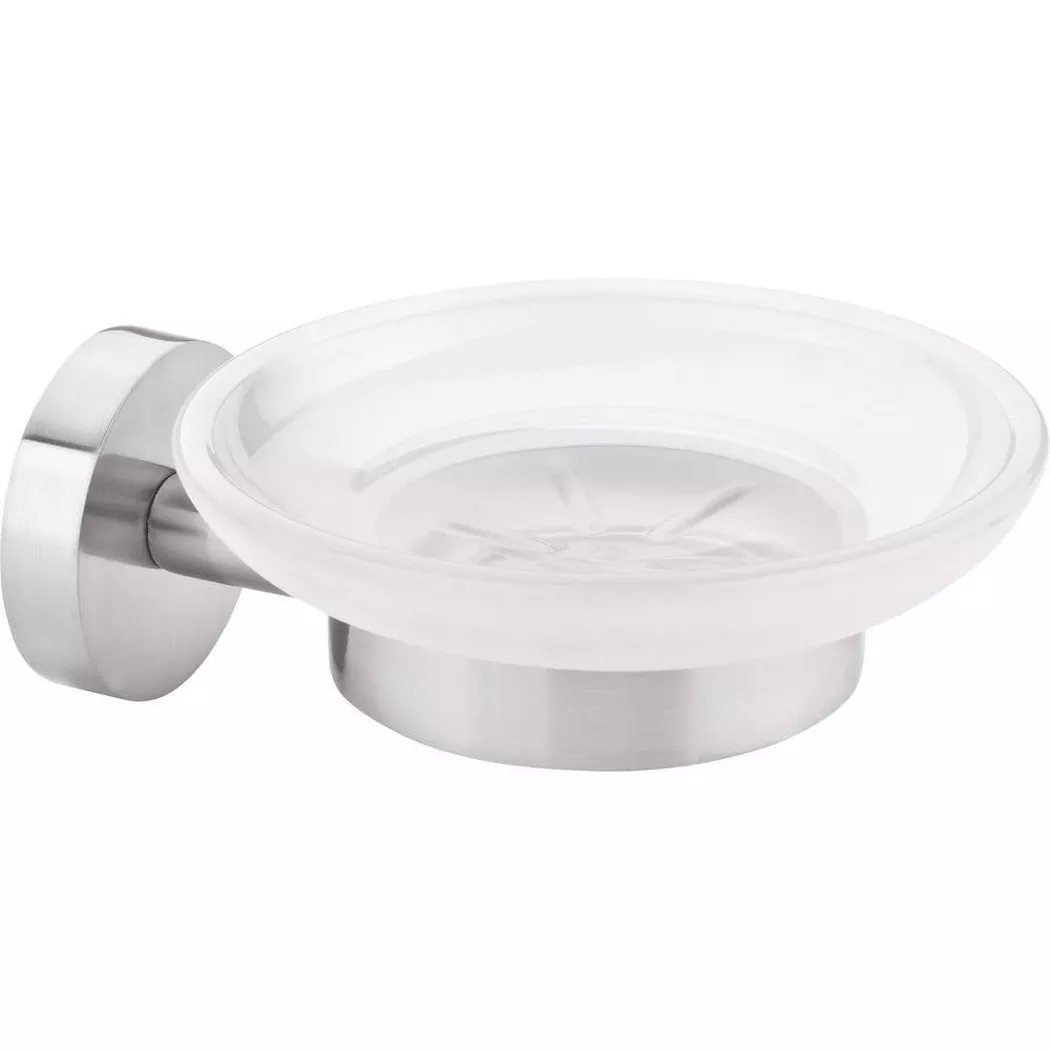 tesa 40310-00000-00 MOON soap tray silver/white satin no-drill mount
