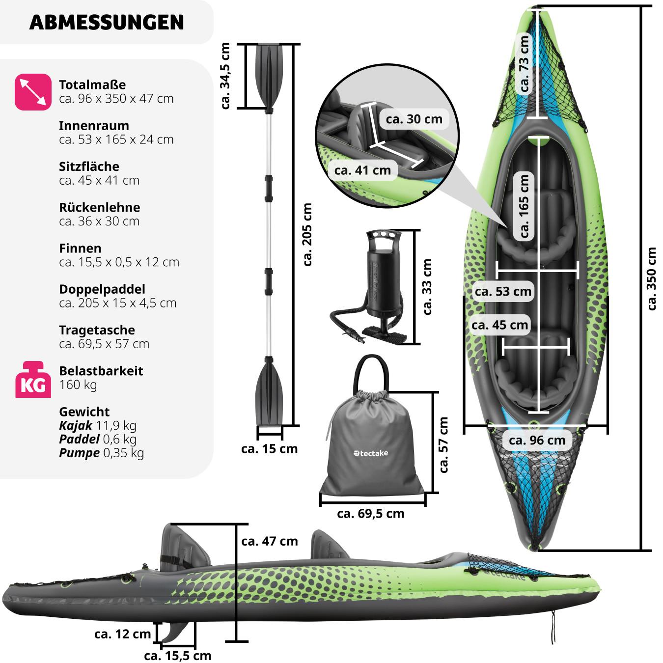 Tectake  Kit de kayak Liberty avec 2 pagaies 