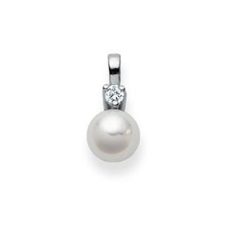 MUAU Schmuck  Pendentif or blanc 750 Akoya perle 7mm, diamant 0,06ct. 