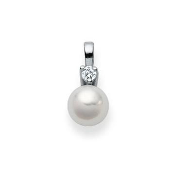 Pendentif or blanc 750 Akoya perle 7mm, diamant 0,06ct.