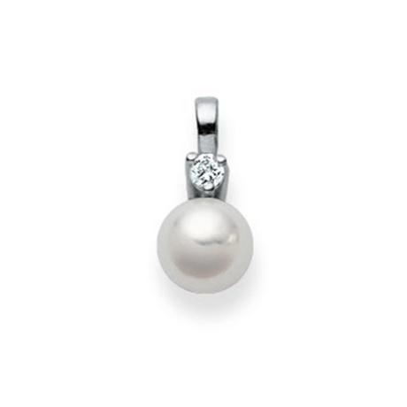 MUAU Schmuck  Pendentif or blanc 750 Akoya perle 7mm, diamant 0,06ct. 