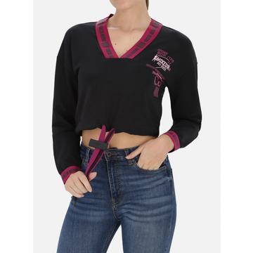 V Neck Sweatshirt Elastic Band
