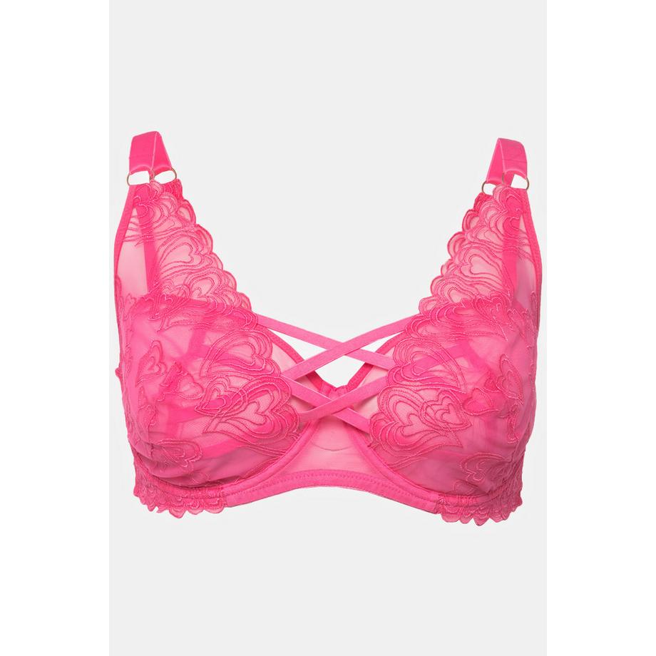 Ulla Popken Soutien-gorge à armatures Rubans Fantaisie Dentelle Cœurs High Apex  