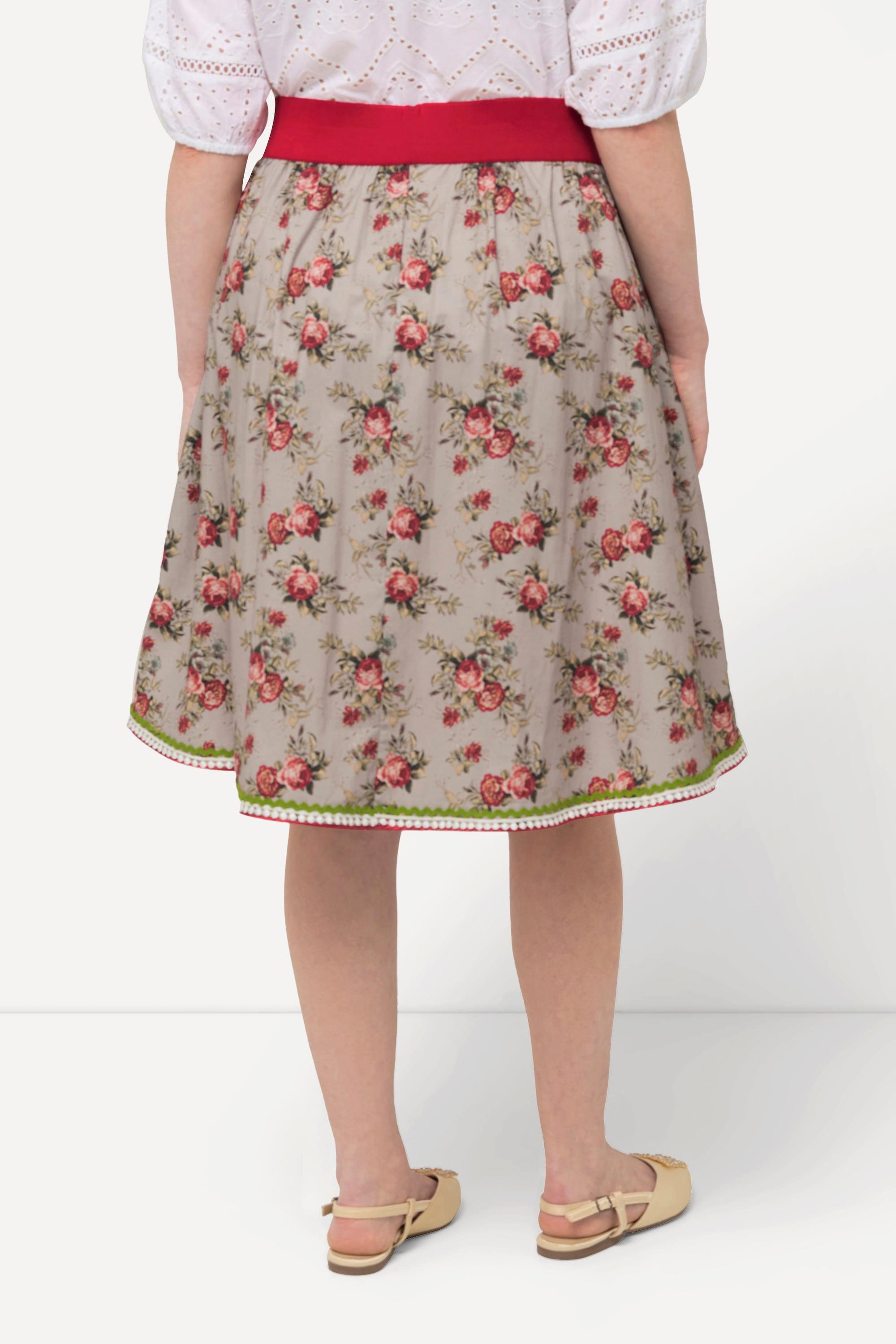 Ulla Popken Trachtenrock A-Linie Elastikbund Zierbänder Spitze  