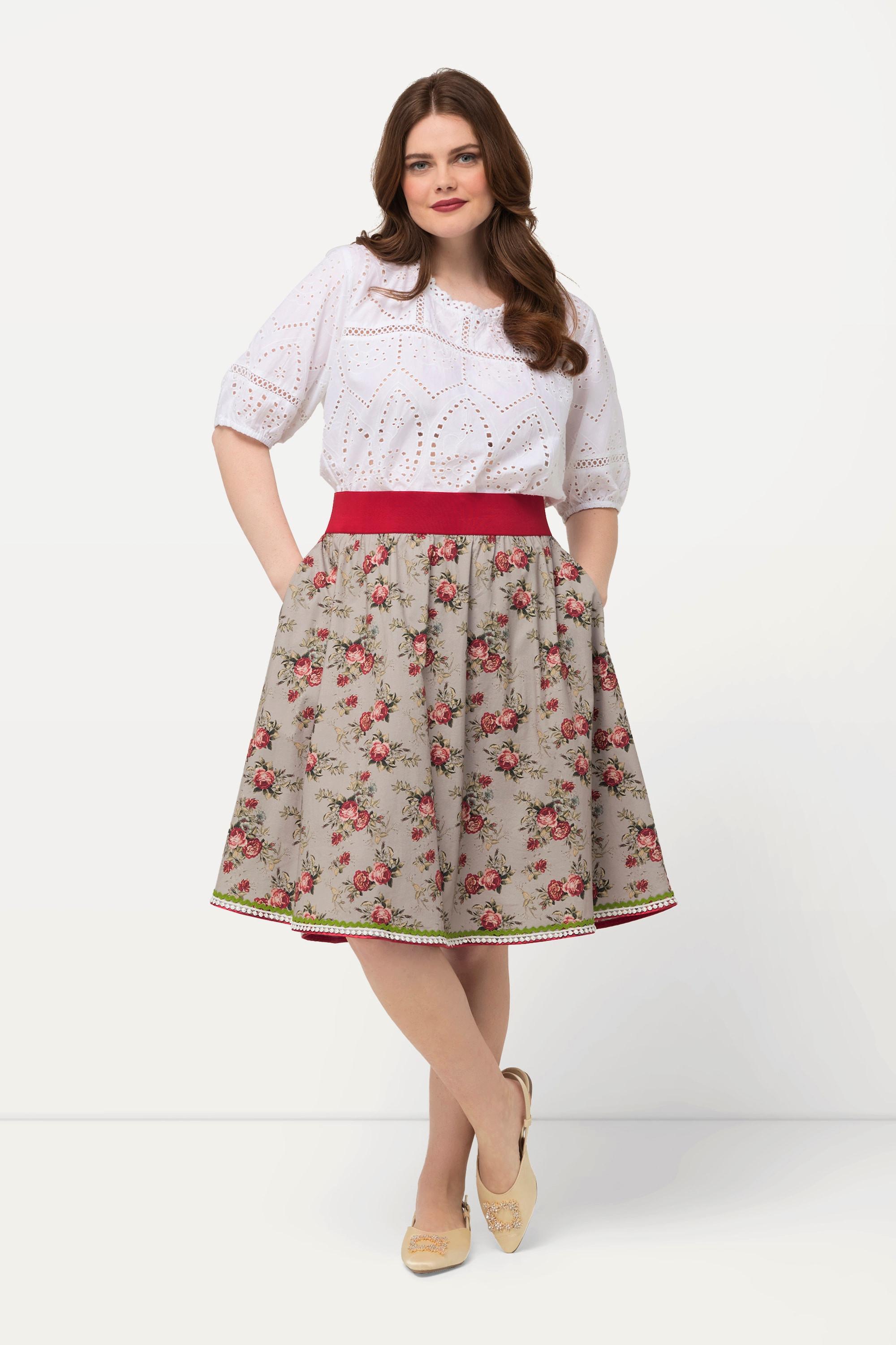 Ulla Popken Trachtenrock A-Linie Elastikbund Zierbänder Spitze  