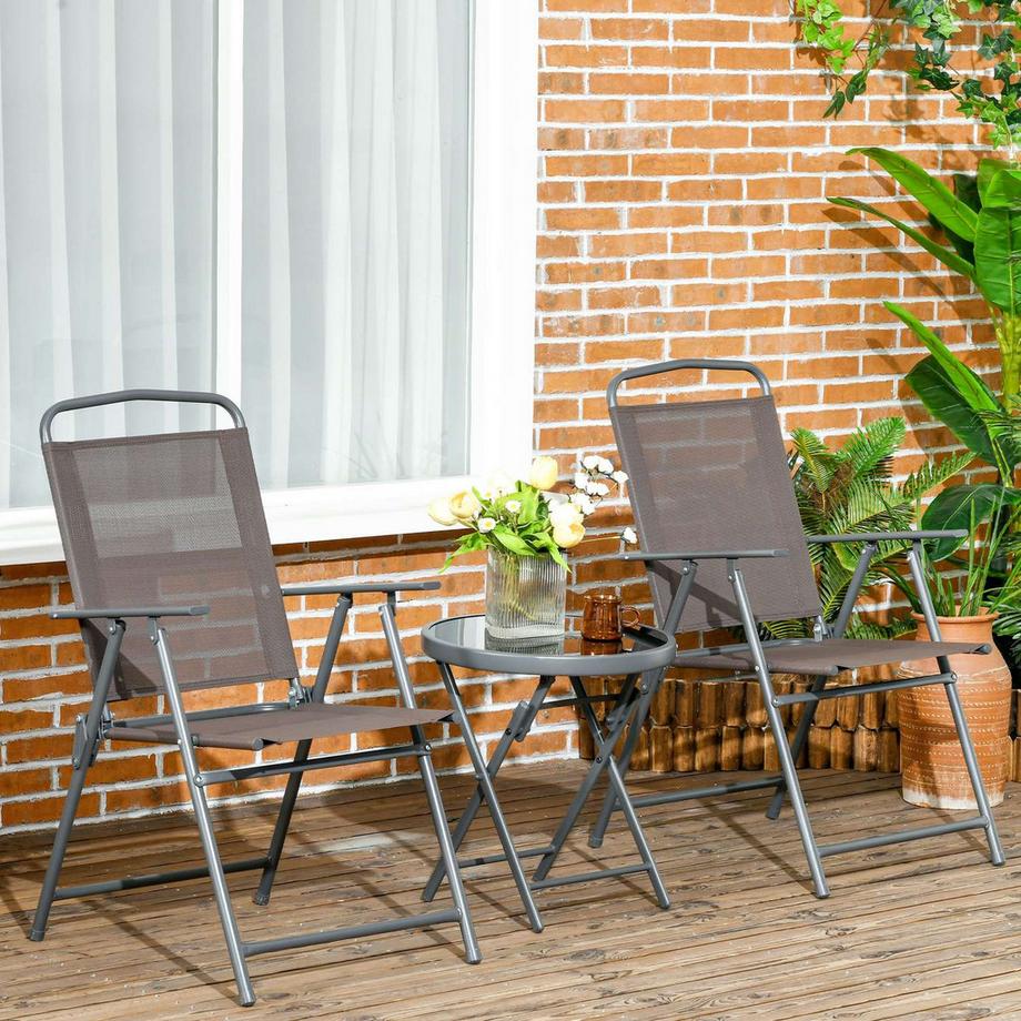 Northio  Bistro-Set 3-teilig aus Metall Wetterfest Gartenmöbel Set mit klappbar Glastisch Gartenstühlen Outdoor Balkonmöbel Set Sitzgruppe Balkonset Gartengarnitur Braun Aosom 