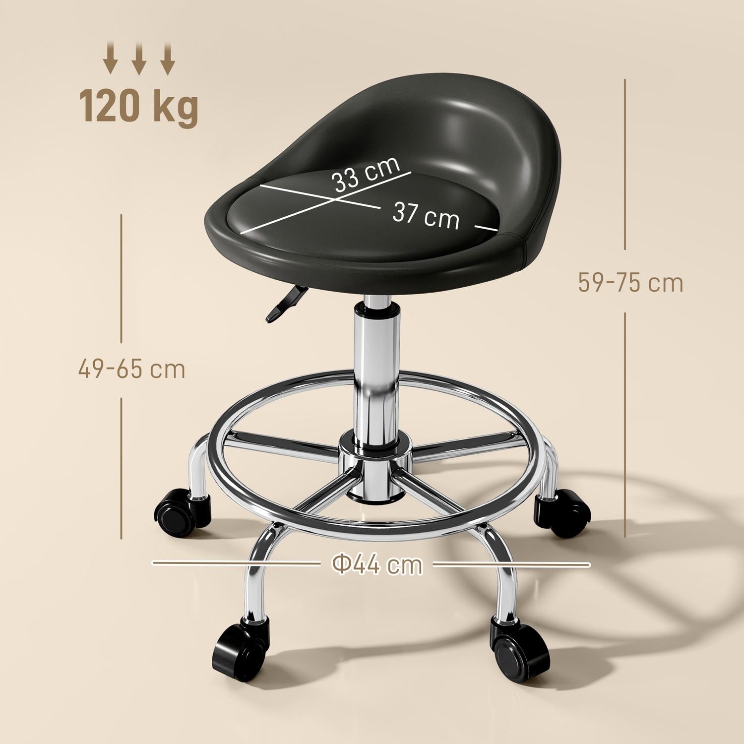 Northio Tabouret roulant réglable en hauteur avec dossier tabouret pivotant 59-75 cm tabouret de travail tabouret rotatif à 360° tabouret de bureau pour bureau salon massage spa noir Aosom  