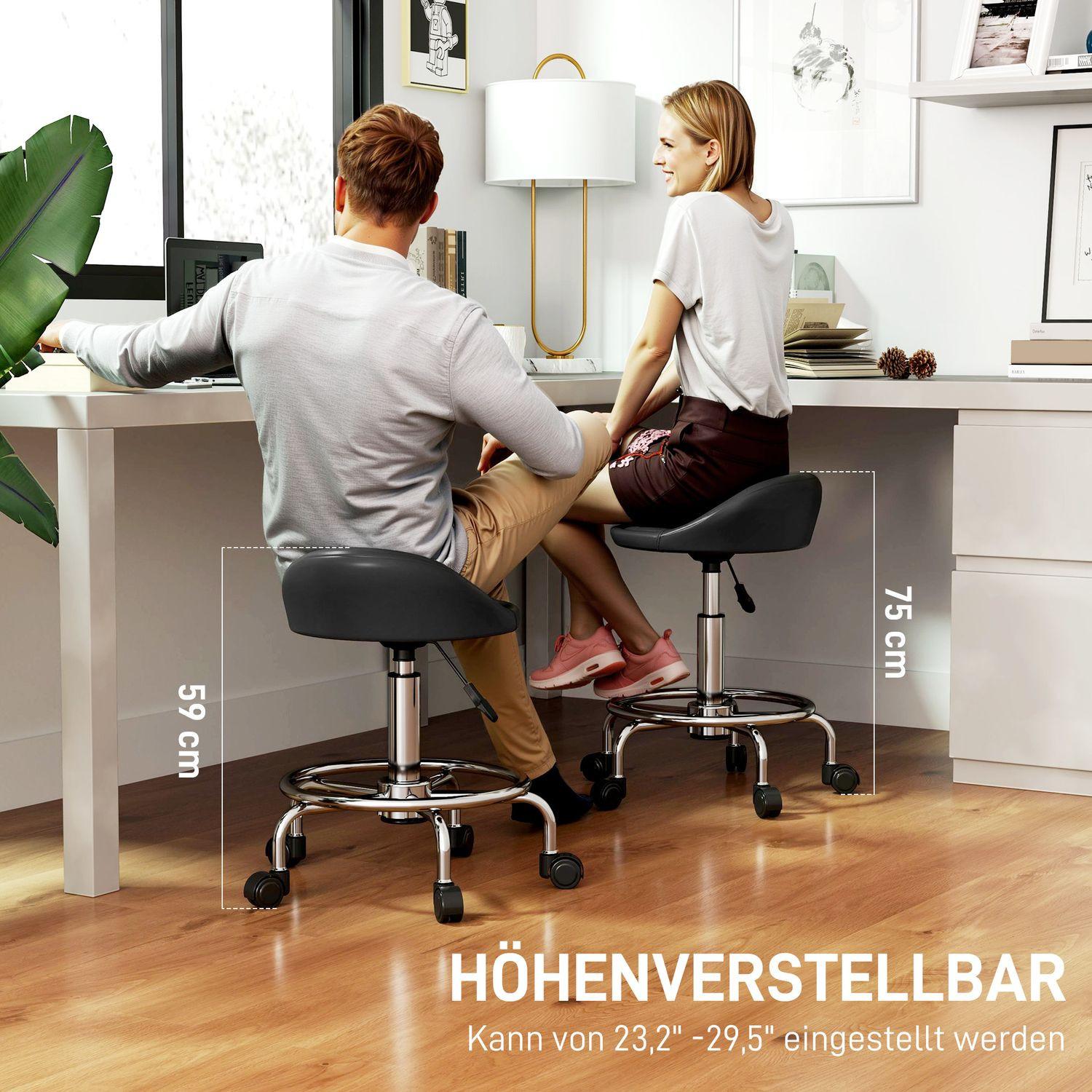 Northio Tabouret roulant réglable en hauteur avec dossier tabouret pivotant 59-75 cm tabouret de travail tabouret rotatif à 360° tabouret de bureau pour bureau salon massage spa noir Aosom  