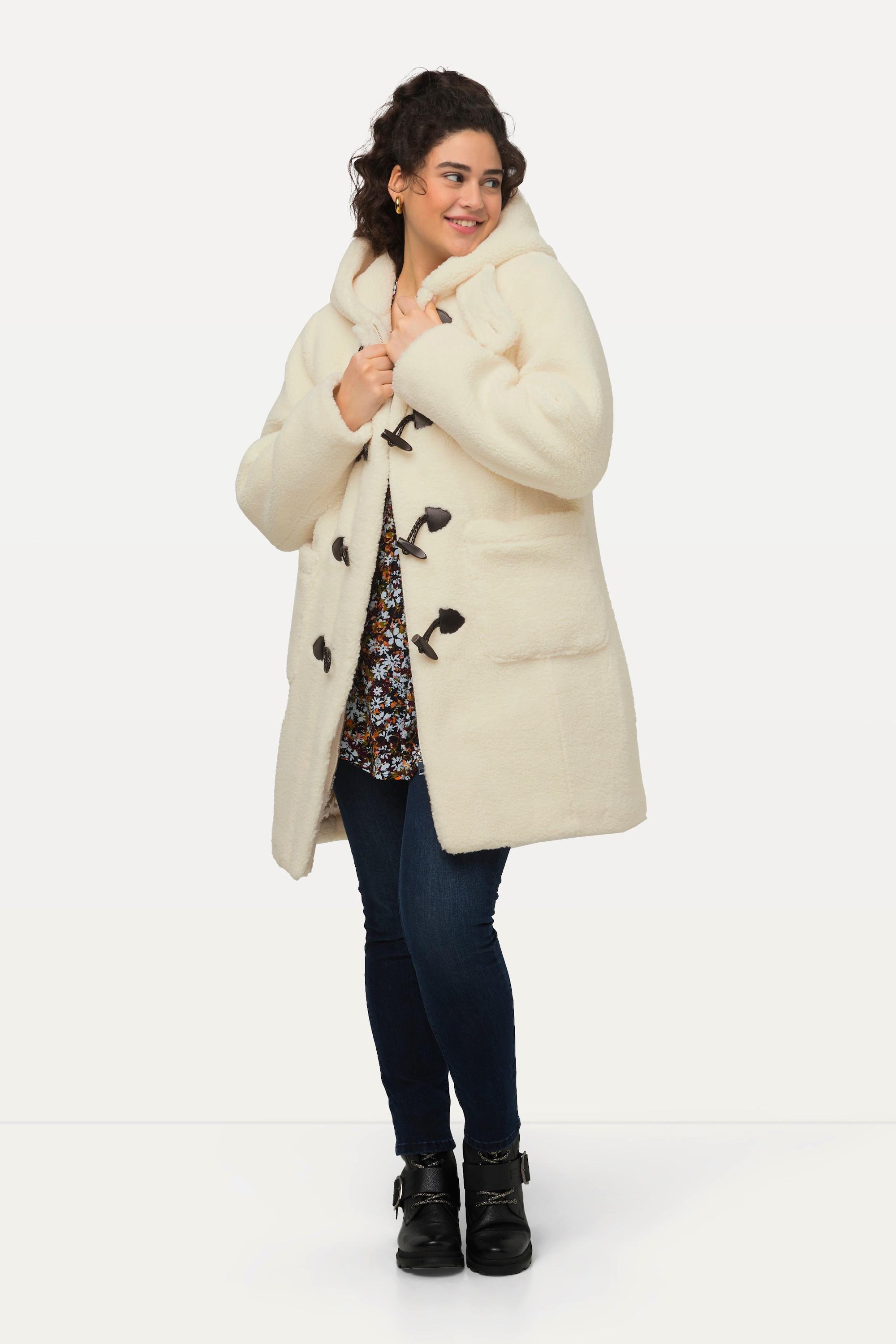 Ulla Popken  Duffle-coat en bouclette moelleuse, capuche et boutons brandebourg 