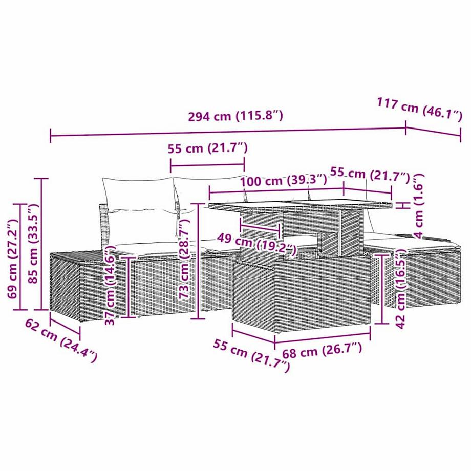 VidaXL Ensemble de canapé de jardin poly rattan  
