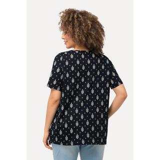 Ulla Popken  T-shirt avec plis fantaisie, silhouette en A évasée, col  en V et manches courtes 