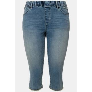 Ulla Popken  Jeans Capri modello Sienna con orli sfrangiati, taglio della gamba aderente e cintura elastica 