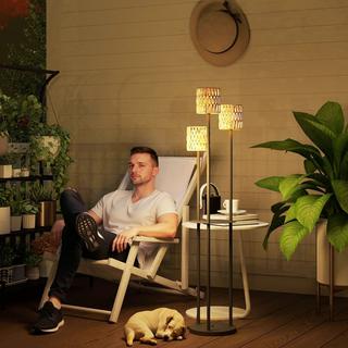 Northio Lampada da terra solare lampade solari in rattan con sensore di luce Mensola a 3 luci luce solare in stile boho IP44 lampada solare impermeabile lampada da esterno lanterna solare per giardino balcone prato esterno Ø37 x 144H cm Aosom  