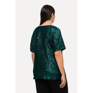 Ulla Popken  Maglia dal taglio oversize con paillettes, scollo a V e mezze maniche 