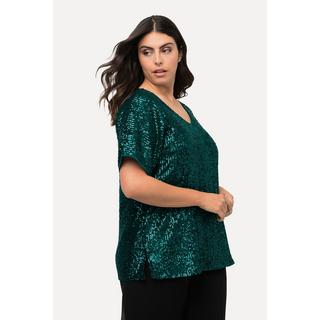 Ulla Popken  Maglia dal taglio oversize con paillettes, scollo a V e mezze maniche 