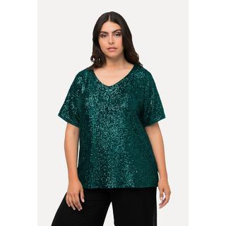 Ulla Popken  Maglia dal taglio oversize con paillettes, scollo a V e mezze maniche 