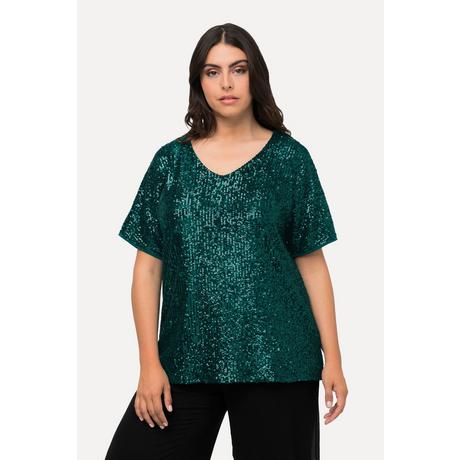 Ulla Popken  Maglia dal taglio oversize con paillettes, scollo a V e mezze maniche 