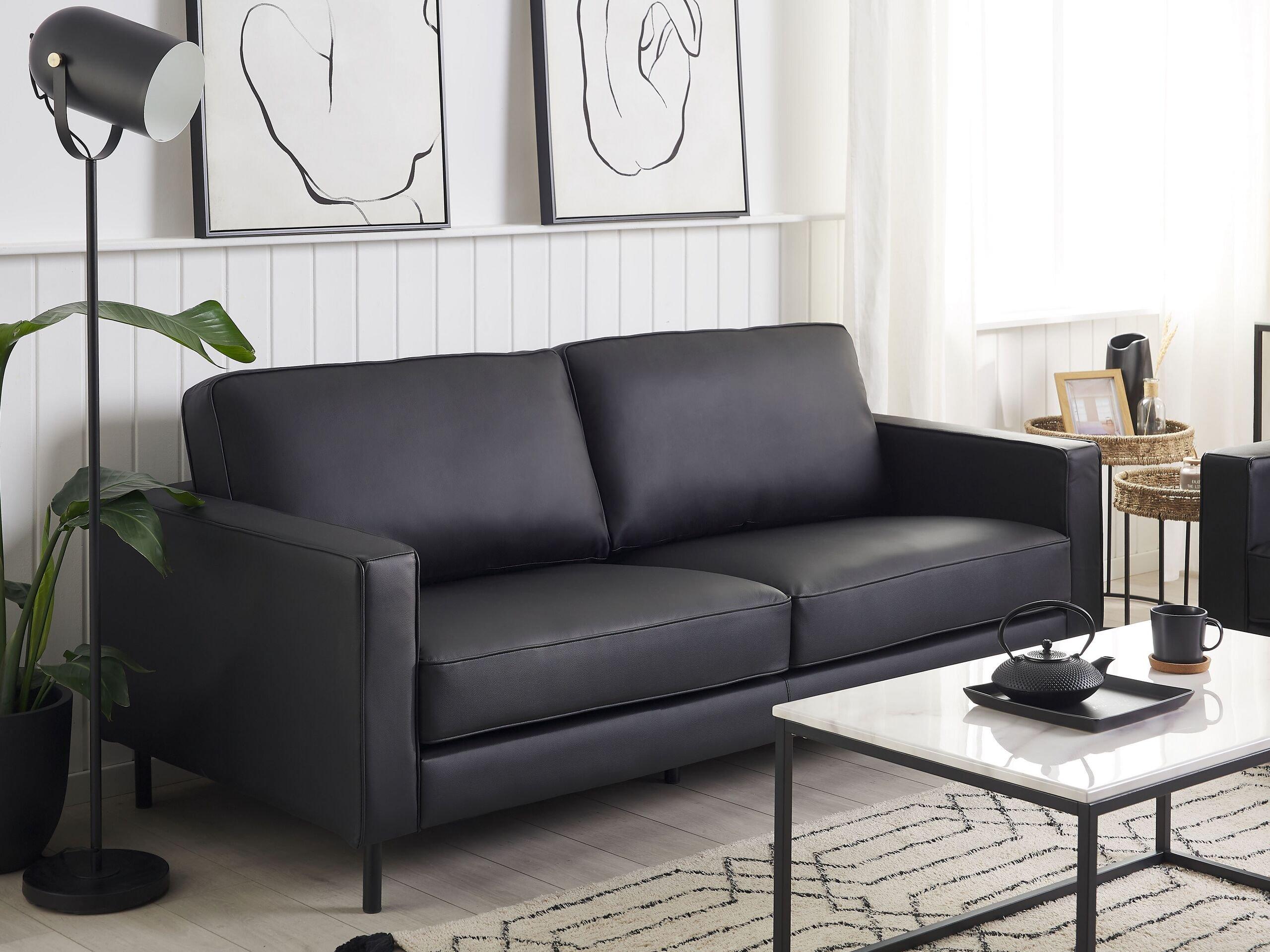 Beliani 3 Sitzer Sofa aus Echtleder Modern SAVALEN  