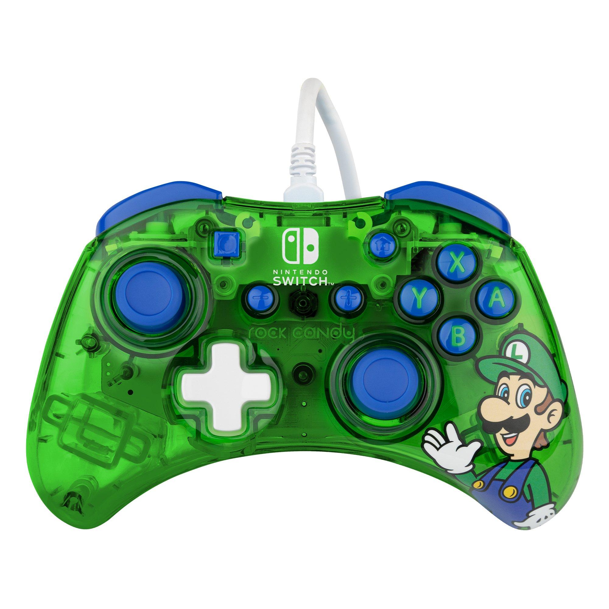 pdp  Rock Candy: Luigi Lime Bleu, Vert, Translucide USB Manette de jeu Analogique/Numérique Nintendo Switch, Nintendo Switch Lite, Nintendo Switch OLED 