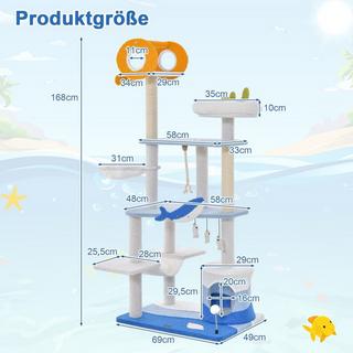 Northix  Kratzbaum im Meeresmotiv mehrstöckiger Katzenturm mit Sisal überzogenen Pfosten 