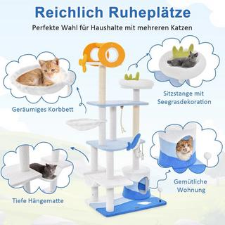 Northix  Kratzbaum im Meeresmotiv mehrstöckiger Katzenturm mit Sisal überzogenen Pfosten 
