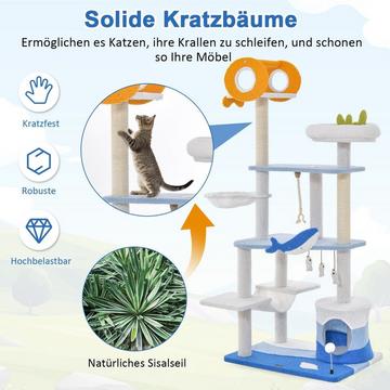 Kratzbaum im Meeresmotiv mehrstöckiger Katzenturm mit Sisal überzogenen Pfosten
