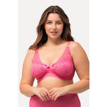 Reggiseno con ferretto, pizzo con cuori e nastri decorativi, coppa C-F