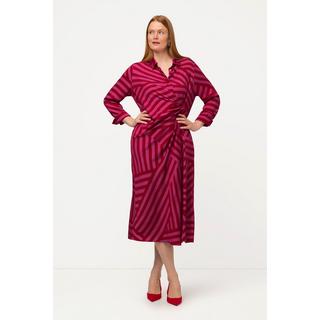 Ulla Popken Maxi Abito Mix Righe Collo Camicia Maniche Lunghe  