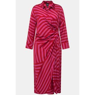 Ulla Popken Maxi Abito Mix Righe Collo Camicia Maniche Lunghe  