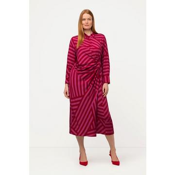 Robe maxi à col chemise et manches longues, mélange de rayures, en Lyocell mélangé