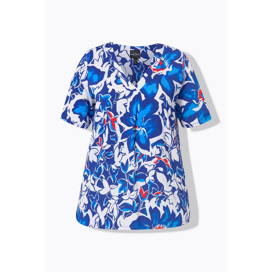 Ulla Popken T-shirt Tombé Fluide Imprimé Fleurs Décolleté V Manches Courtes  