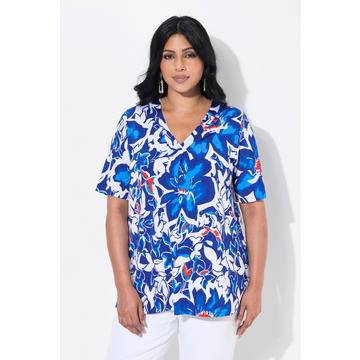 T-shirt tombé fluide. Imprimé à fleurs. Décolleté V et manches courtes. Coupe Classic
