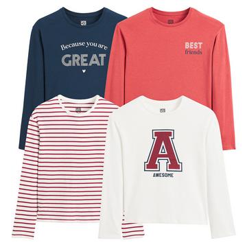 4er-Pack Langarmshirts mit Message-Prints