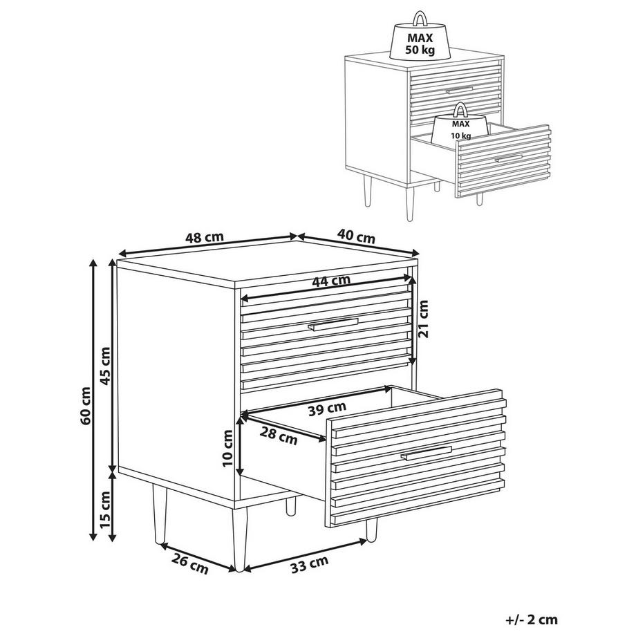 Beliani Comodino 2 cassetti en Fibra a media densità (MDF) Moderno KEITH  