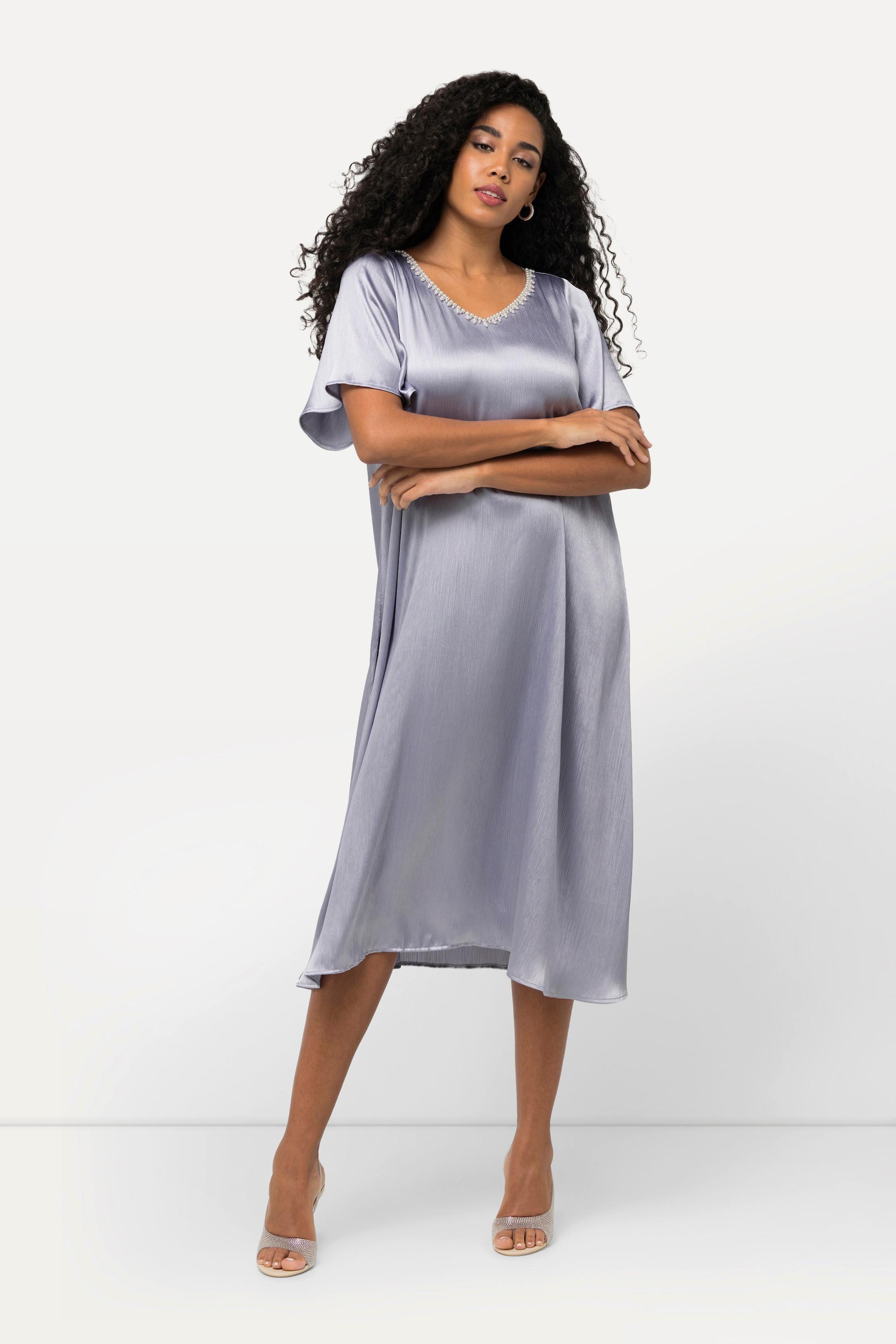 Ulla Popken Abito Perline Decorative Scollo a V Mezze Maniche  