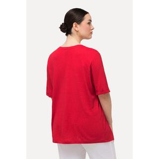 Ulla Popken  T-shirt con texture, taschino, scollo a V e mezze maniche 