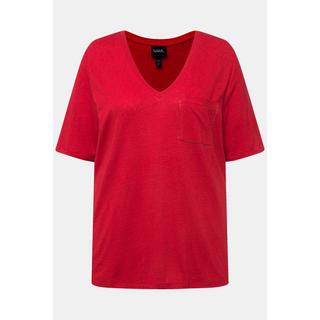 Ulla Popken  T-shirt con texture, taschino, scollo a V e mezze maniche 