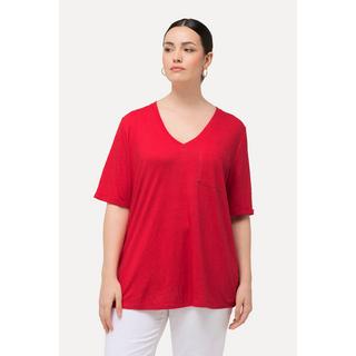 Ulla Popken  T-shirt con texture, taschino, scollo a V e mezze maniche 