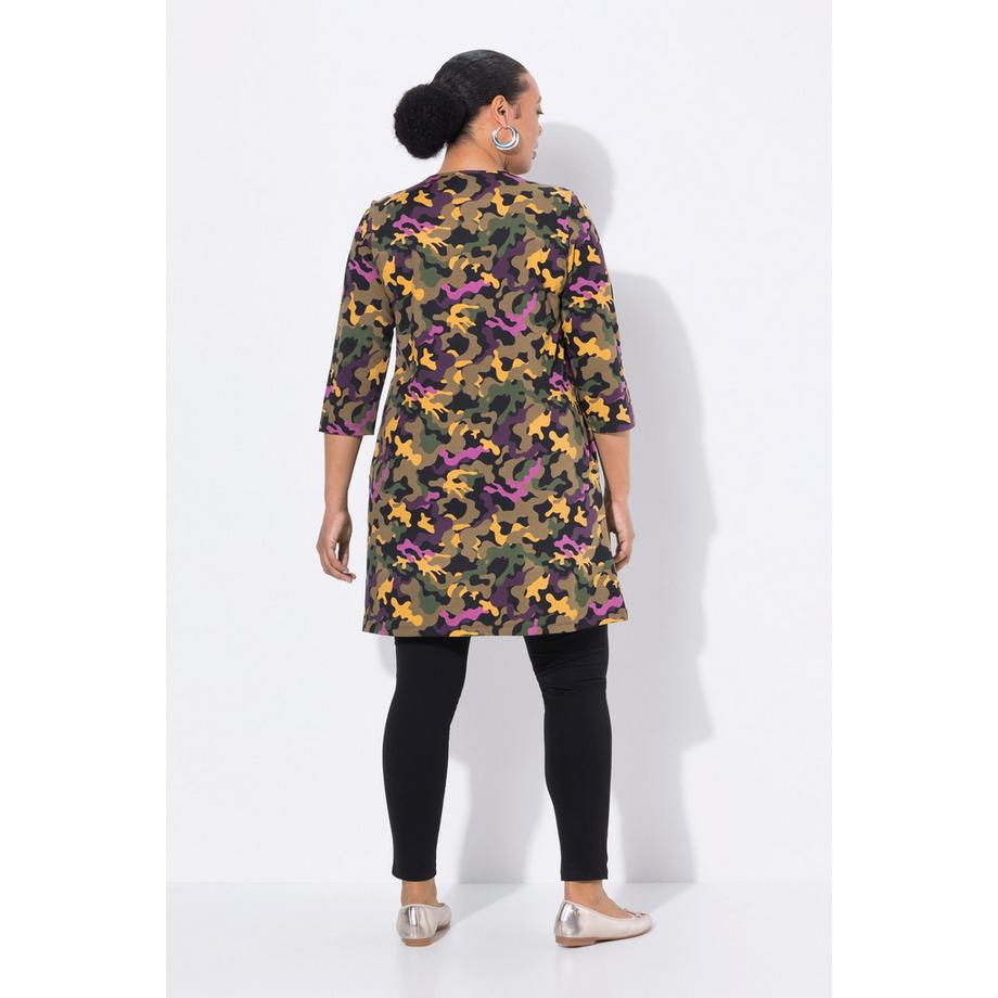 Ulla Popken Longshirt A-Linie V-Ausschnitt 3/4-Arm mit Zipper  