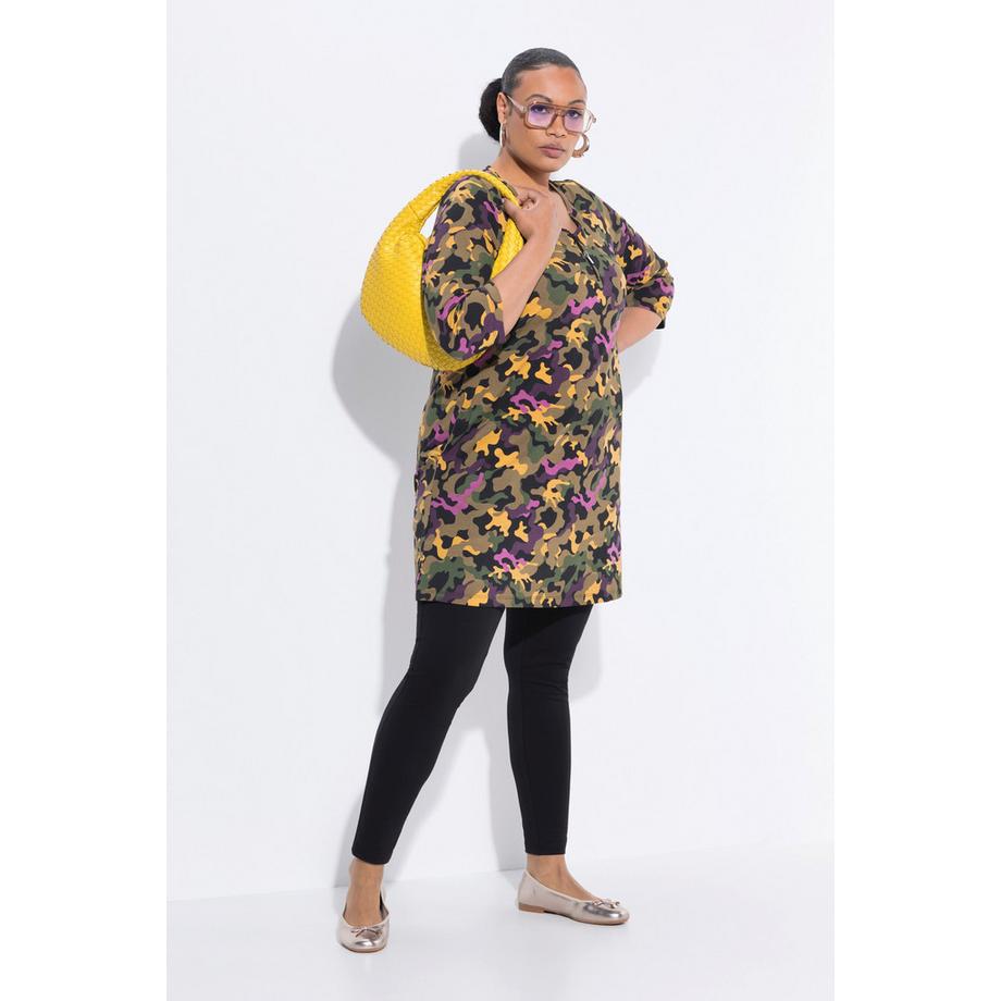 Ulla Popken Longshirt A-Linie V-Ausschnitt 3/4-Arm mit Zipper  