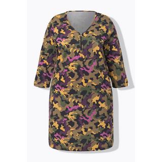 Ulla Popken T-shirt long A-Line Col V Manches 3/4 avec Fermeture Éclair  